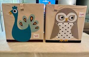 3 Sprouts Children's Foldable Cube Storage Bins (Peacock and Owl)